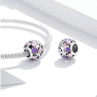 Abalorio Charm de Plata Hueca Amor Púrpura 925 - Regalo Día de San Valentín