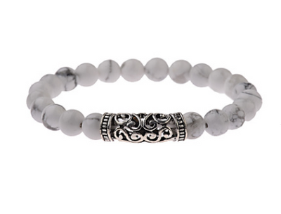 Pulsera de Piedra Volcánica y Howlita con Diseño Oriental - Image 5