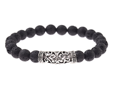 Pulsera de Piedra Volcánica y Howlita con Diseño Oriental
