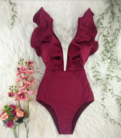 Traje de Baño Entero Estampado con Hombro Único y Volantes - Image 3