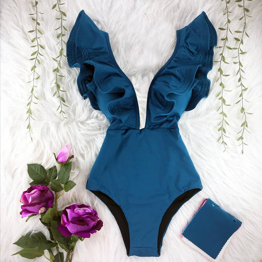 Traje de Baño Entero Estampado con Hombro Único y Volantes - Image 4