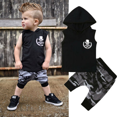 Conjunto de 2 Piezas para Niño: Playera sin Mangas con Capucha y Pantalón Camuflaje - Image 8