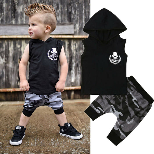 Conjunto de 2 Piezas para Niño: Playera sin Mangas con Capucha y Pantalón Camuflaje - Image 8