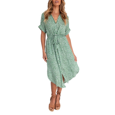 Vestido de Encaje Floral Escote V Manga Corta - Estilo Europeo Verano - Image 5