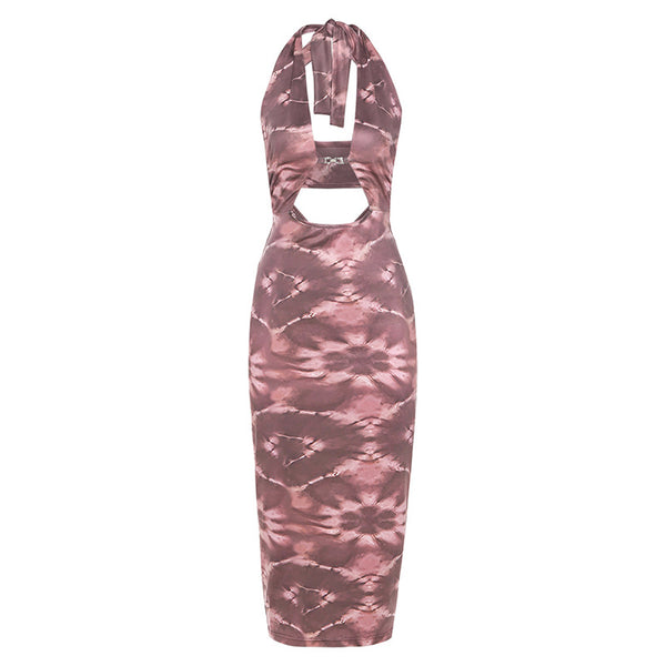 Vestido Halter Elegante con Detalle Hueco y Silueta Ajustada