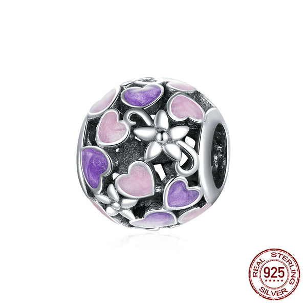 Abalorio Corazón Hueco Plata 925 Efecto Goteo Púrpura