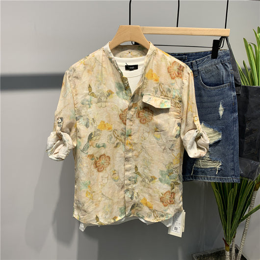 Camisa de Lino Hombre Manga Corta Cinco Puntos Ultraliviana