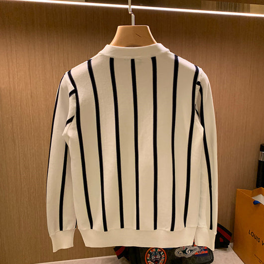 Cardigan Tejido Clásico para Hombre con Rayas Verticales Retro - Image 11
