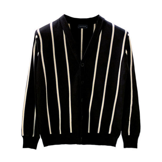 Cardigan Tejido Clásico para Hombre con Rayas Verticales Retro - Image 2