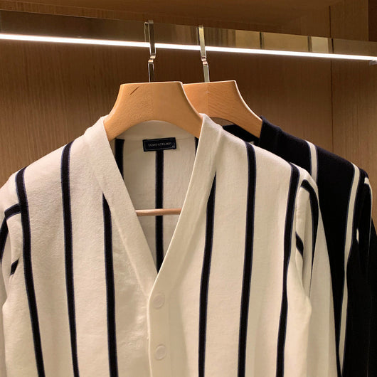 Cardigan Tejido Clásico para Hombre con Rayas Verticales Retro