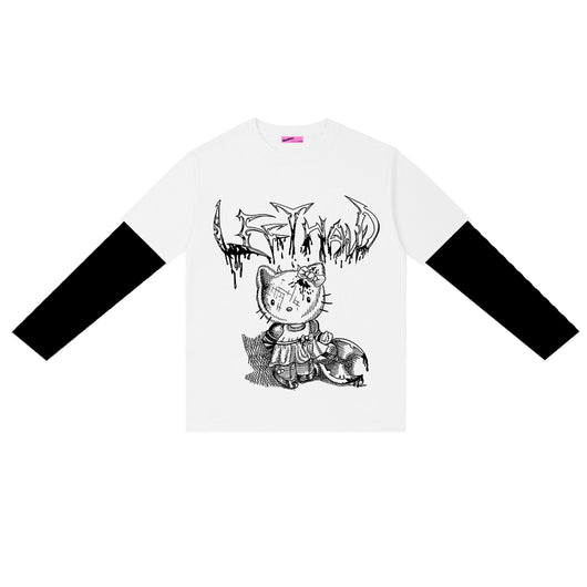 Camiseta Manga Larga Rayada Punk Efecto Doble Tela con Estampado Cartoon - Image 10