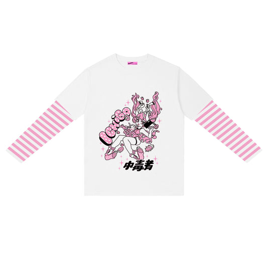Camiseta Manga Larga Rayada Punk Efecto Doble Tela con Estampado Cartoon - Image 13