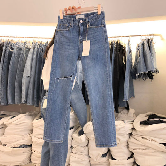 Pantalones Vaqueros Rotos de Cintura Alta Slim Fit - Diseño Casual Versátil - Image 8