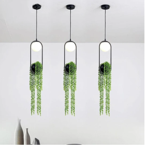 Lámpara de Araña Decorativa con Maceta de Flores en Hierro