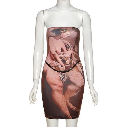 Vestido Tubo Sexy con Mochila Estampada y Detalles de Cadera - Image 4