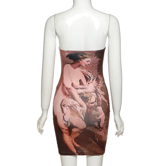 Vestido Tubo Sexy con Mochila Estampada y Detalles de Cadera