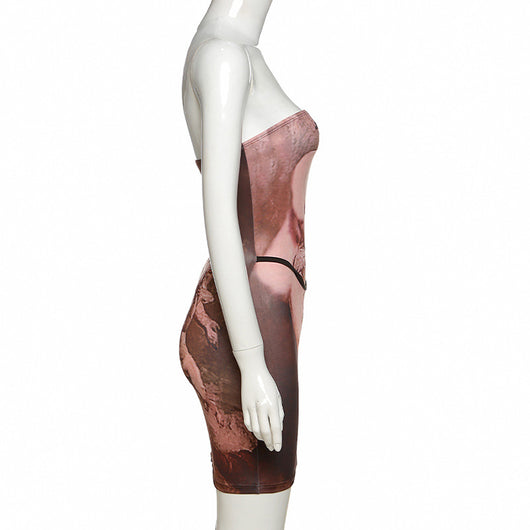 Vestido Tubo Sexy con Mochila Estampada y Detalles de Cadera - Image 3