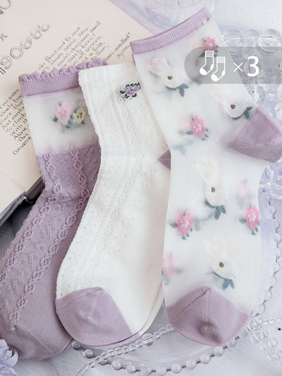 Calcetines Retro de Conejo Algodón Puro para Mujer - Largo Medio Primavera Verano - Image 12