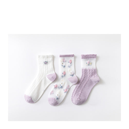 Calcetines Retro de Conejo Algodón Puro para Mujer - Largo Medio Primavera Verano - Image 17