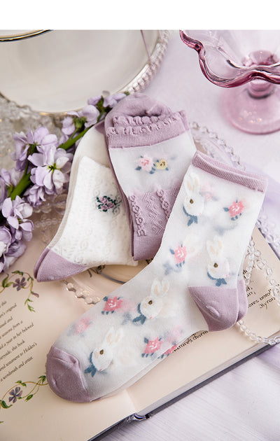 Calcetines Retro de Conejo Algodón Puro para Mujer - Largo Medio Primavera Verano - Image 7