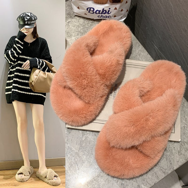 Pantuflas de Felpa Cruzadas para Mujer