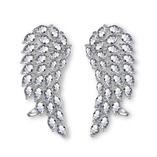 Aretes de Alas de Ángel con Circonita Cúbica Brillante para Mujer - Joyería de Bodas en Oro Blanco - Image 2