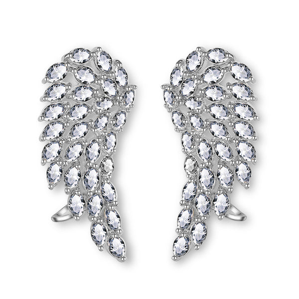 Aretes de Alas de Ángel con Circonita Cúbica Brillante para Mujer - Joyería de Bodas en Oro Blanco - Image 2