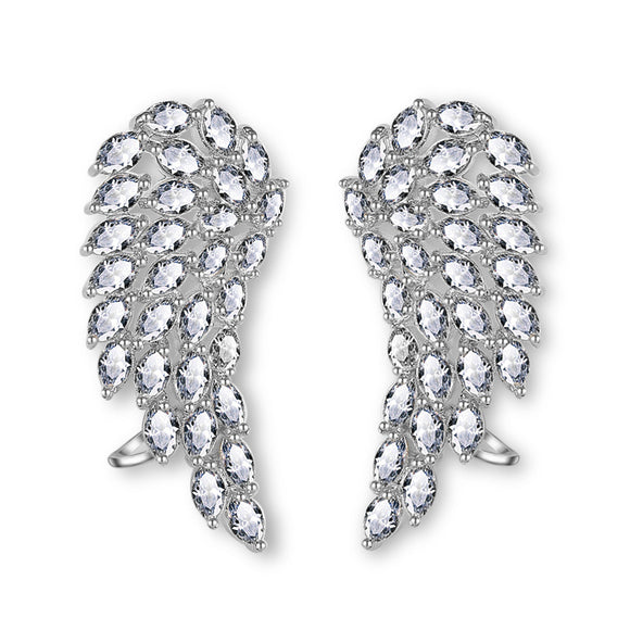Aretes de Alas de Ángel con Circonita Cúbica Brillante para Mujer - Joyería de Bodas en Oro Blanco