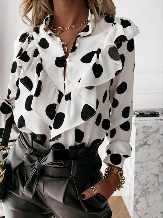 Blusa Estampada con Volantes de Temperamento Elegante - Image 8