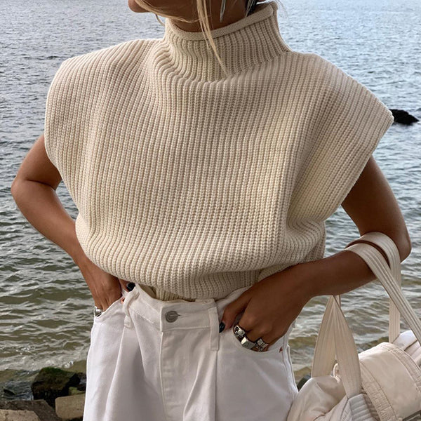 Suéter Cuello Alto Manga Corta para Mujer