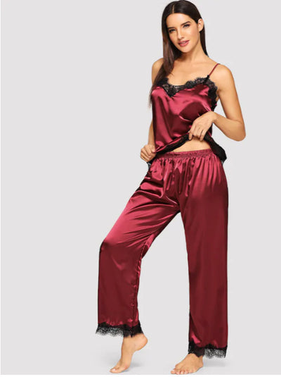 Pijama Largo de Seda Simulada para Verano - Conjunto de Dos Piezas - Image 11