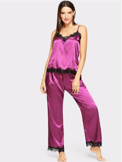 Pijama Largo de Seda Simulada para Verano - Conjunto de Dos Piezas - Image 12