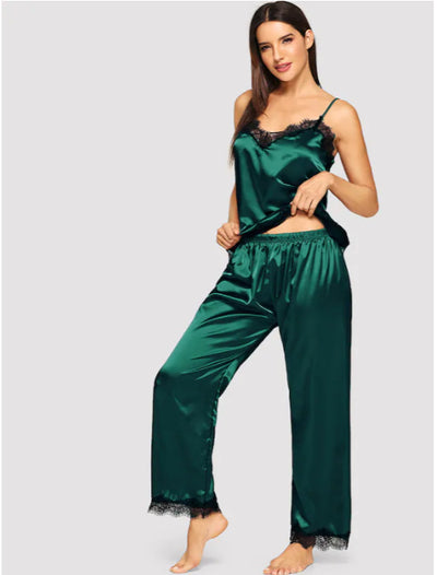 Pijama Largo de Seda Simulada para Verano - Conjunto de Dos Piezas - Image 13