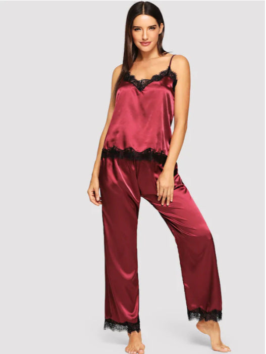 Pijama Largo de Seda Simulada para Verano - Conjunto de Dos Piezas - Image 15
