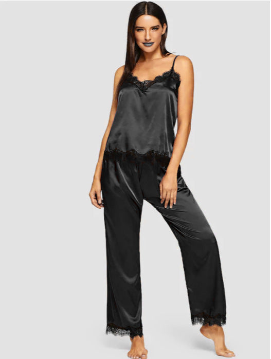 Pijama Largo de Seda Simulada para Verano - Conjunto de Dos Piezas - Image 17