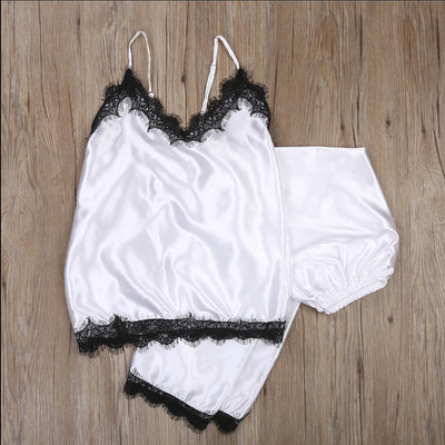 Pijama Largo de Seda Simulada para Verano - Conjunto de Dos Piezas - Image 4