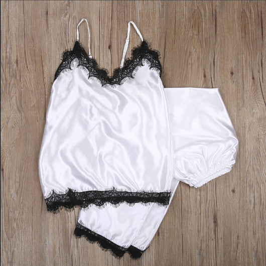 Pijama Largo de Seda Simulada para Verano - Conjunto de Dos Piezas - Image 4
