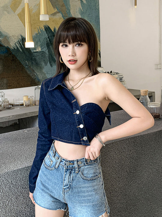 Chaqueta Vaquera Hombros Descubiertos Manga Larga - Comodidad y Estilo - Image 9