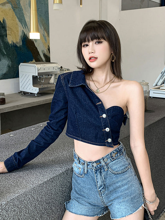 Chaqueta Vaquera Hombros Descubiertos Manga Larga - Comodidad y Estilo - Image 8