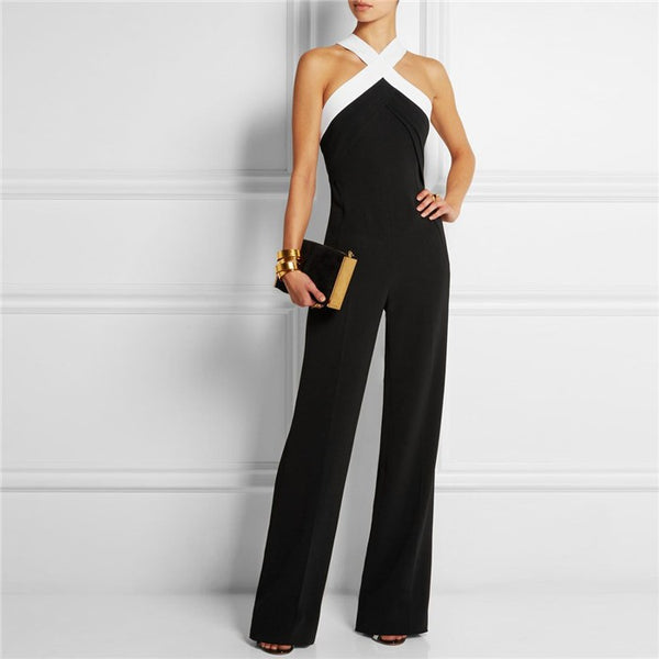 Jumpsuit Slim Mujer con Costuras Contrastantes y Hombro Descubierto
