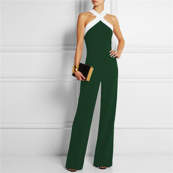 Jumpsuit Slim Mujer con Costuras Contrastantes y Hombro Descubierto