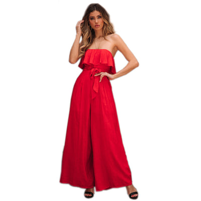 Jumpsuit Elegante Tubo Cintura Alta Pantalón Ancho con Cinturón - Image 9