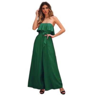 Jumpsuit Elegante Tubo Cintura Alta Pantalón Ancho con Cinturón - Image 10