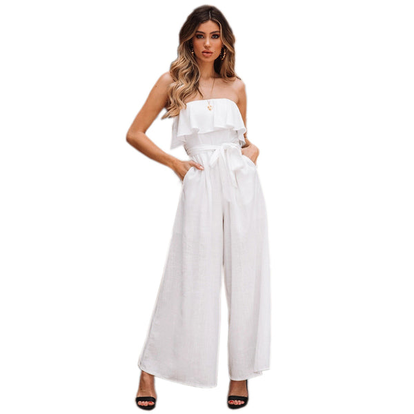 Jumpsuit Elegante Tubo Cintura Alta Pantalón Ancho con Cinturón - Image 3