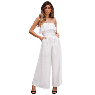 Jumpsuit Elegante Tubo Cintura Alta Pantalón Ancho con Cinturón - Image 3