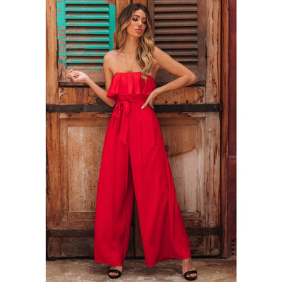 Jumpsuit Elegante Tubo Cintura Alta Pantalón Ancho con Cinturón - Image 5