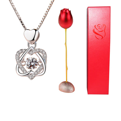 Collar Corazón de Cristal Bicolor con Rosa - Regalo Romántico para Ella - Image 2