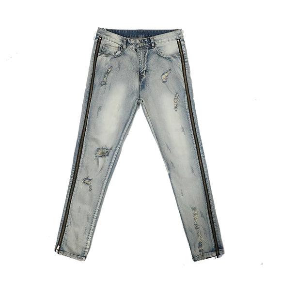 Jeans Slim Fit Desgastados con Cierre Lateral y Tela Elástica