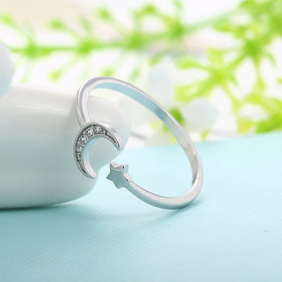 Anillo Abierto de Oro Rosado con Luna y Estrella para Mujer - Cristal Cubic Zirconia - Image 7