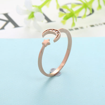 Anillo Abierto de Oro Rosado con Luna y Estrella para Mujer - Cristal Cubic Zirconia - Image 10